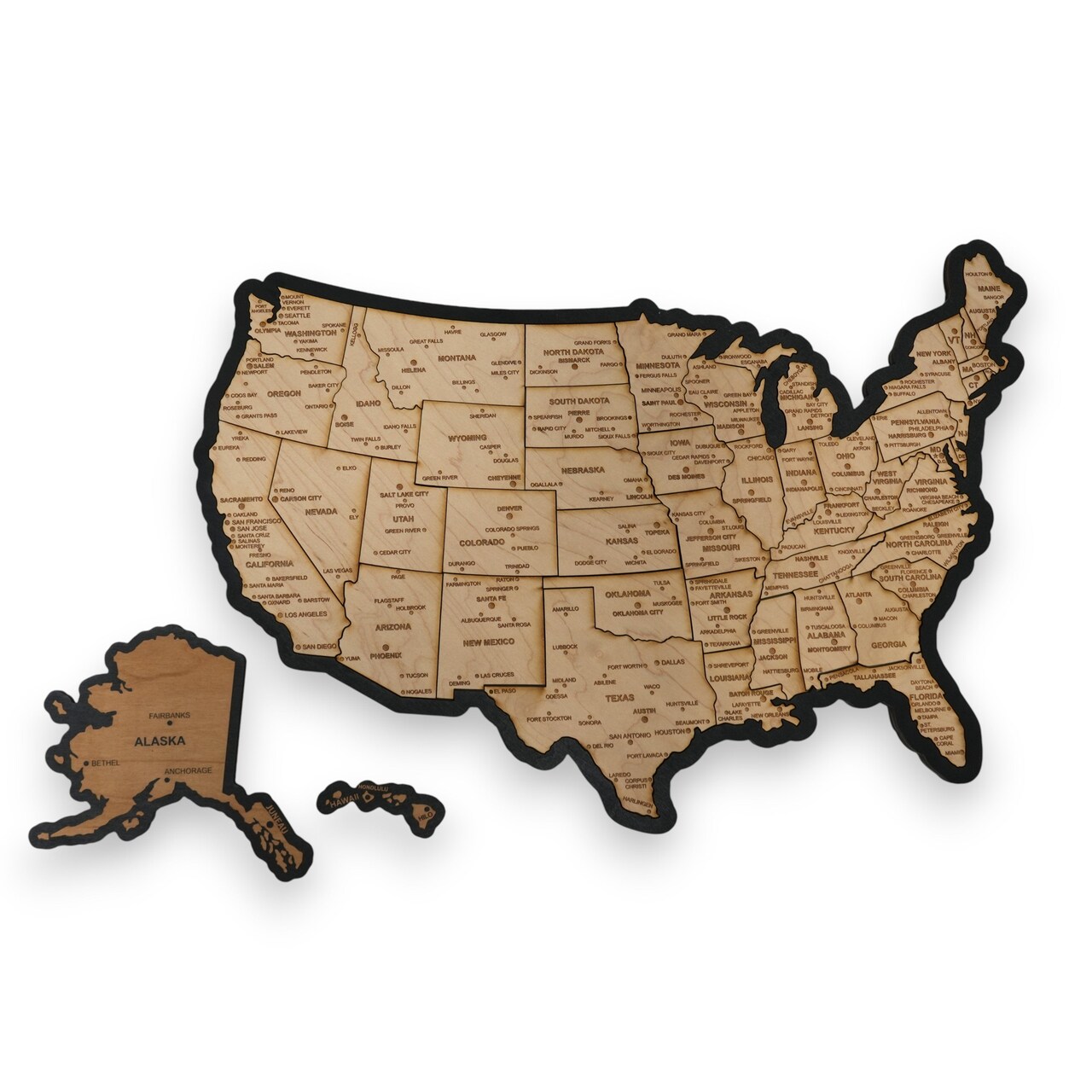 Detailed 50 State map with cities Puzzle - 18x13 Inches - 52 Piece Wood